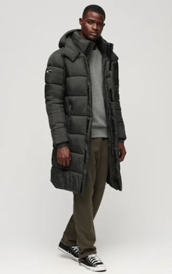 Arcane Fox - Men's Trench Puffer Coat In Black With Removable Hood