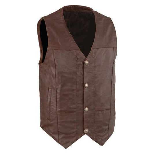 Arcane Fox - Men's Vintage Biker Leather Vest In Dark Brown