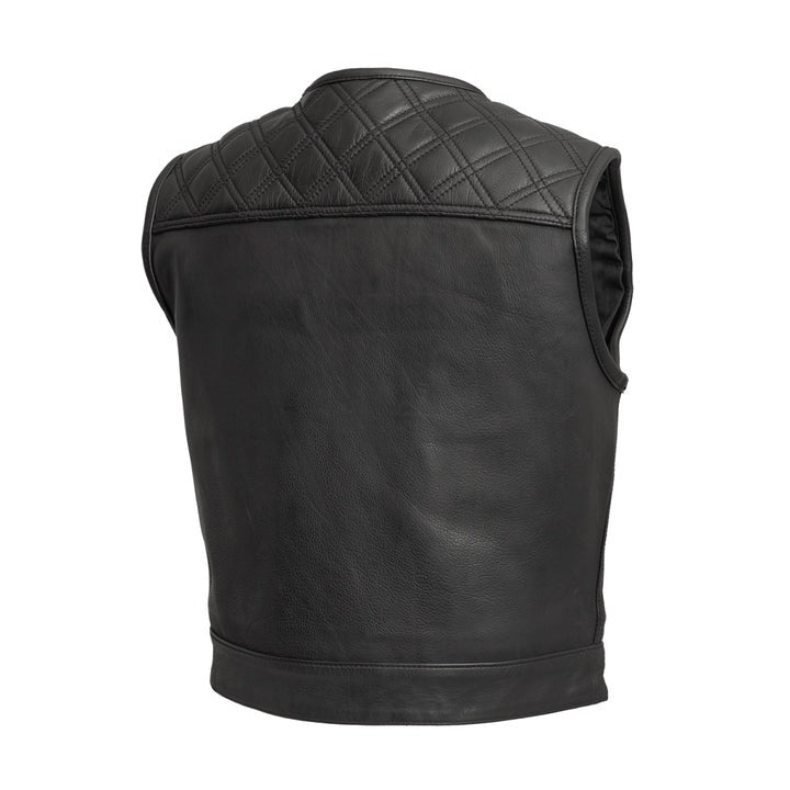 Arcane Fox - Men's Quilted Biker Leather Vest In Black With Golden Buttons