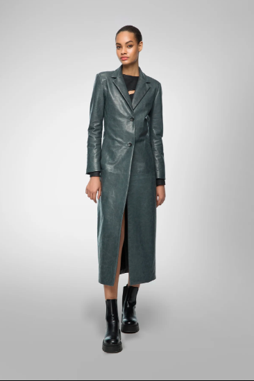 Women's Trench Leather Coat In Gray