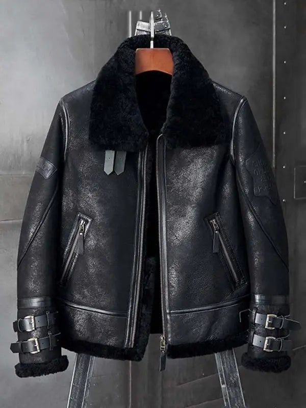 Arcane Fox - Men's B3 Aviator Shearling Leather Jacket In Black