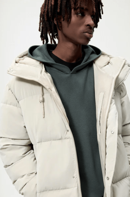 Men's Hooded Puffer Coat In Off White