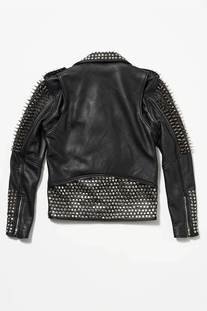 Arcane Fox - Women's Spiked Biker Studded Leather Jacket In Black