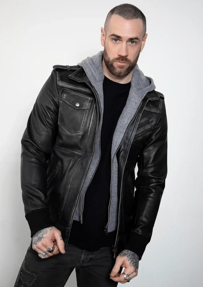 Men's Distressed Bomber Leather Jacket In Black - Arcane Fox