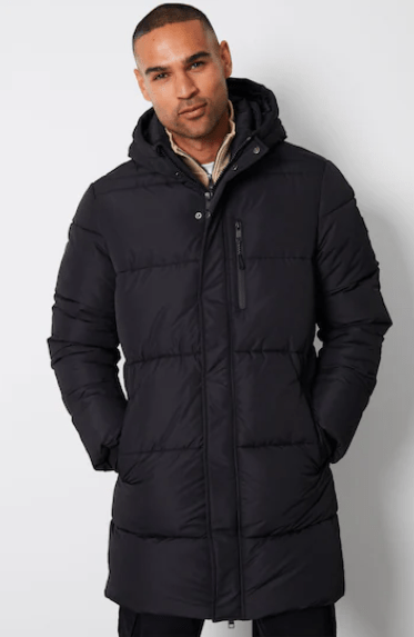 Men's Puffer Hooded Coat In Black