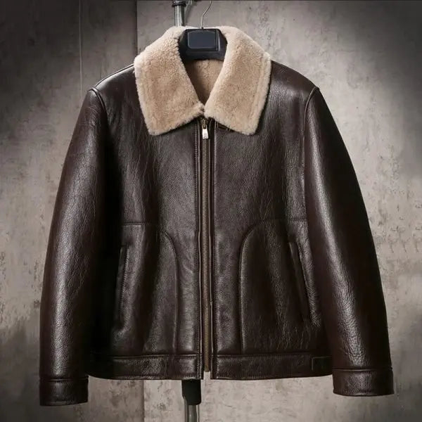 Arcane Fox - Men's Shearling Aviator Leather Jacket In Coffee Brown