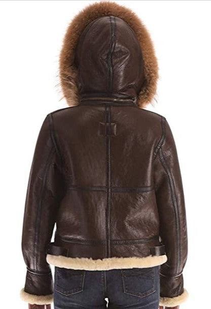 Arcane Fox - Women's B3 Shearling Parka Leather Jacket In Dark Brown