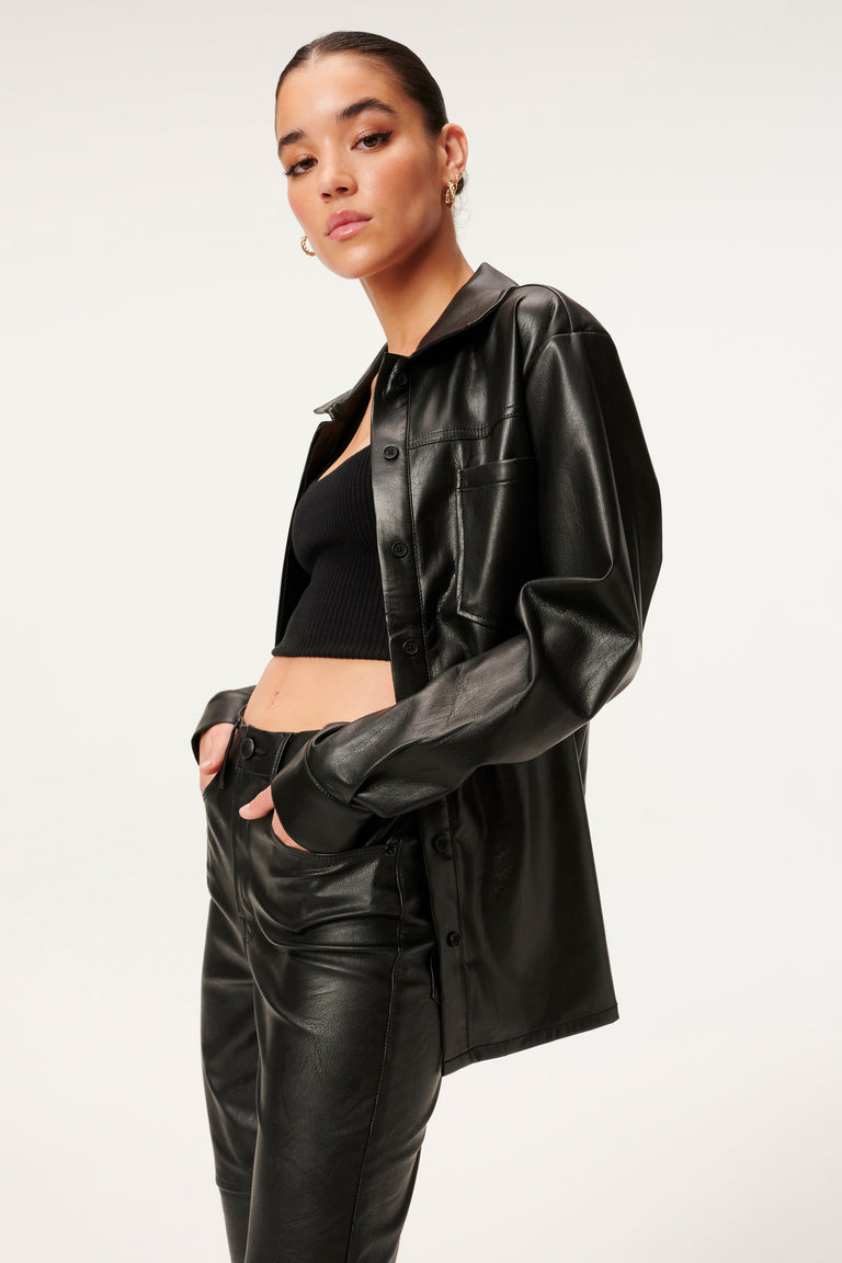 Women's Black Trucker Leather Shirt