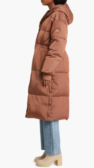 Arcane Fox - Women's Hooded Puffer Trench Coat In Brown