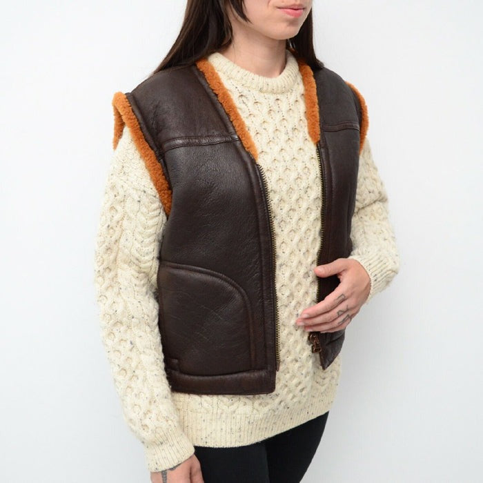 Arcane Fox - Women's Leather Shearling Vest In Coffee Brown