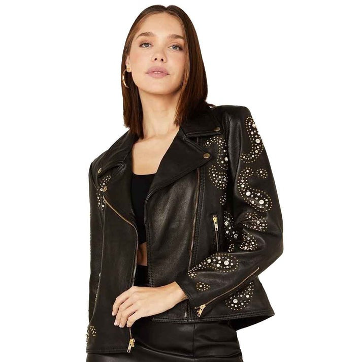 Arcane Fox - Women's Punk Studded Leather Jacket In Black