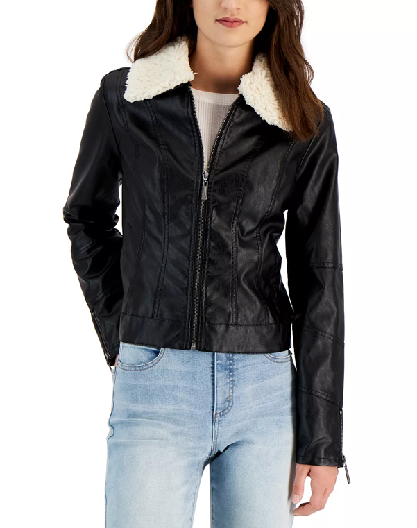 Arcane Fox - Women's Shearling Aviator Fur Leather Jacket In Black