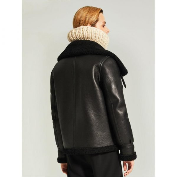 Arcane Fox - Women's Shearling B3 Motorcycle Leather Jacket In Black