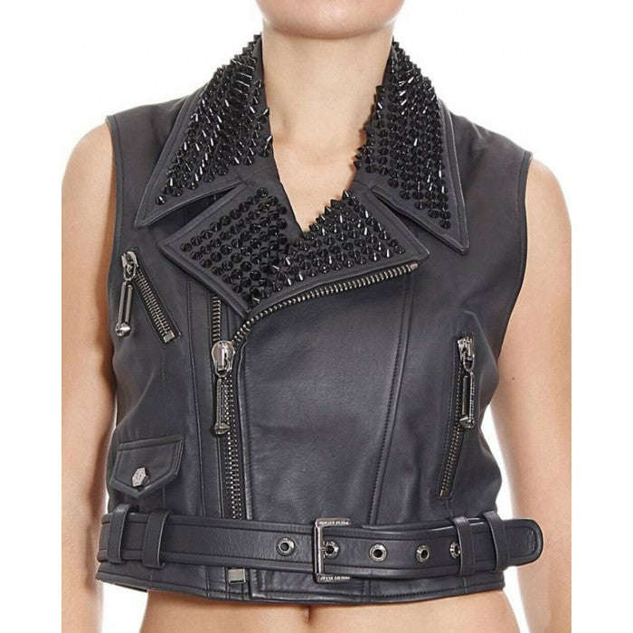 Women's Studded Leather Vest In Black - Arcane Fox