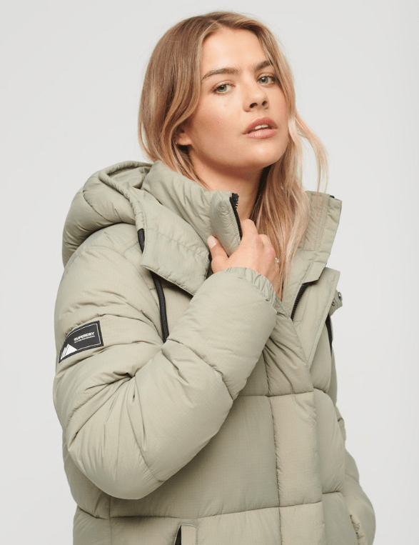 Arcane Fox - Women's Trench Puffer Coat In Off White With Removable Hood