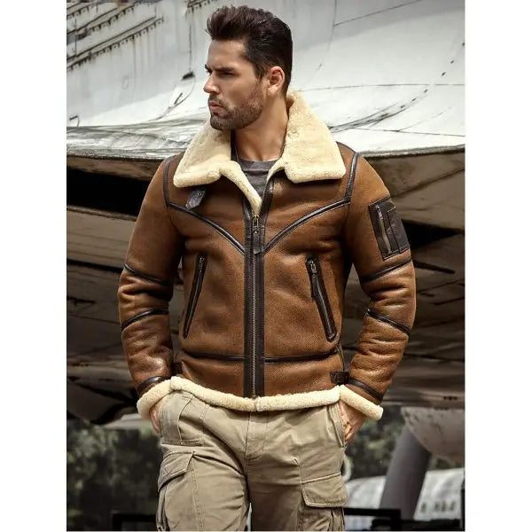 Arcane Fox - Men's B3 Aviator Fur Leather Jacket In Brown