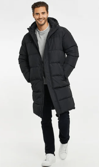 Arcane Fox - Men's Puffer Trench Hooded Coat In Black