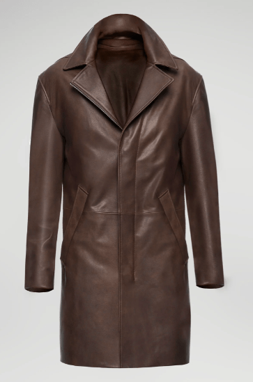 Men's Casual Leather Coat In Coffee Brown