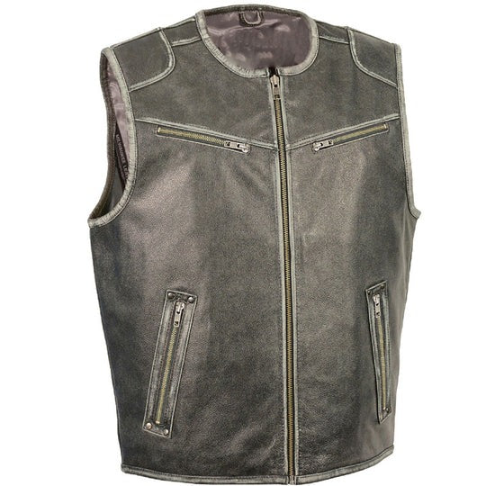 Arcane Fox - Men's Distressed Biker Leather Vest In Black