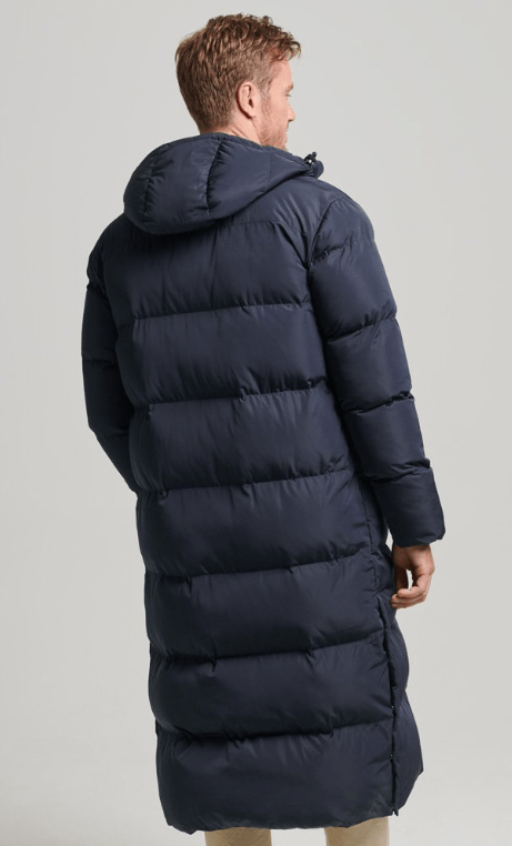 Men's Hooded Trench Puffer Coat In Royal Blue