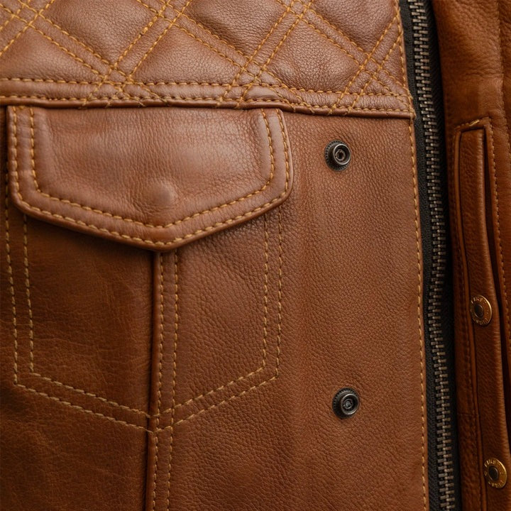 Arcane Fox - Men's Quilted Biker Leather Vest In Brown