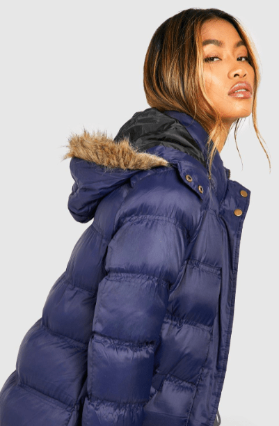 Arcane Fox - Women's Hooded Parka Puffer Coat In Blue