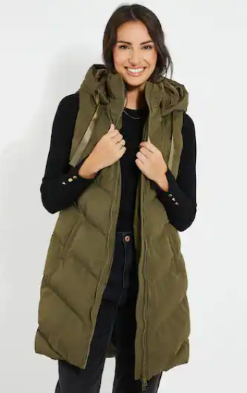 Arcane Fox - Women's Hooded Puffer Sleeveless Coat In Khaki