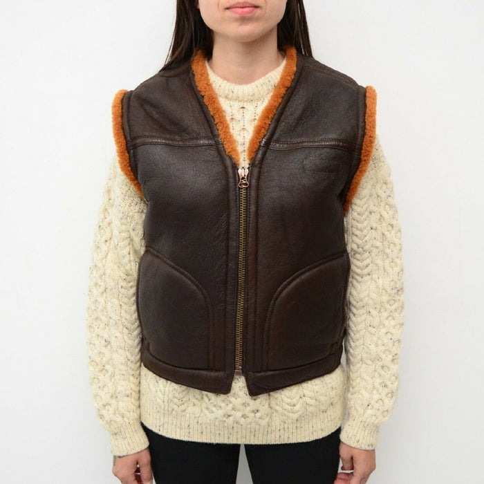 Arcane Fox - Women's Leather Shearling Vest In Coffee Brown