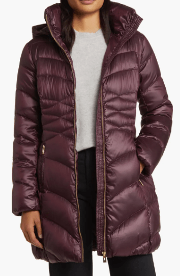 Arcane Fox - Women's Removable Hood Puffer Coat In Burgundy