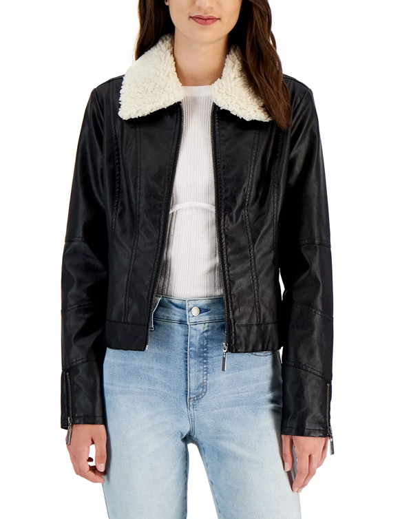 Arcane Fox - Women's Shearling Aviator Fur Leather Jacket In Black