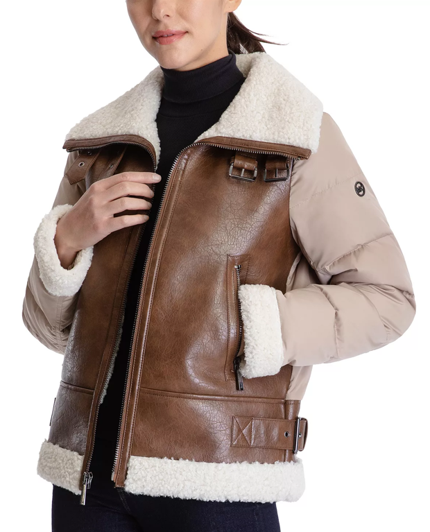 Arcane Fox - Women's Shearling B3 Puffer Leather Jacket