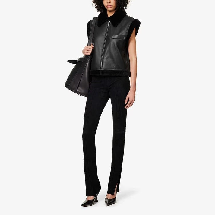 Arcane Fox - Women's Biker Leather Shearling Vest In Black