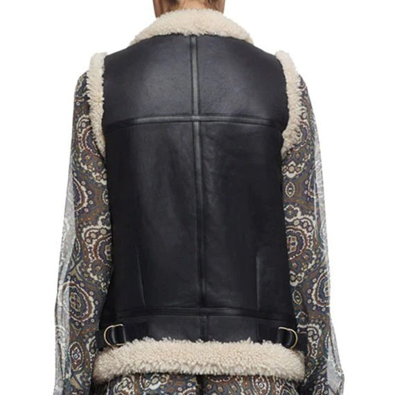 Arcane Fox - Women's Black Shearling Biker Leather Vest