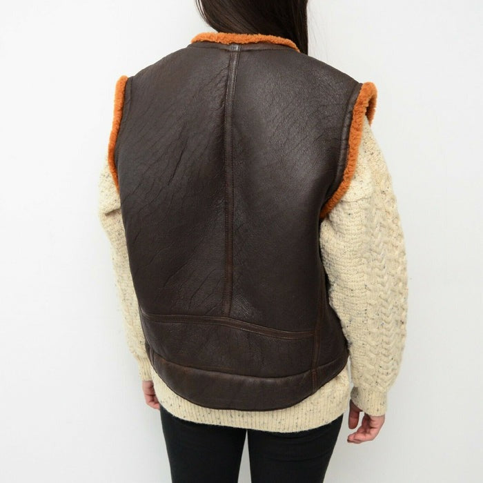 Arcane Fox - Women's Leather Shearling Vest In Coffee Brown