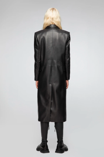 Women's Long Leather Coat In Black