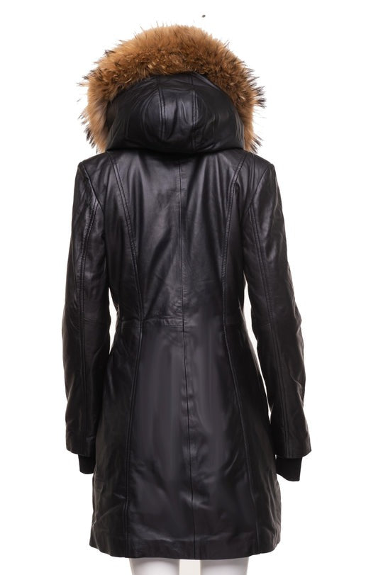 Arcane Fox - Women's Parka Bomber Leather Coat In Black