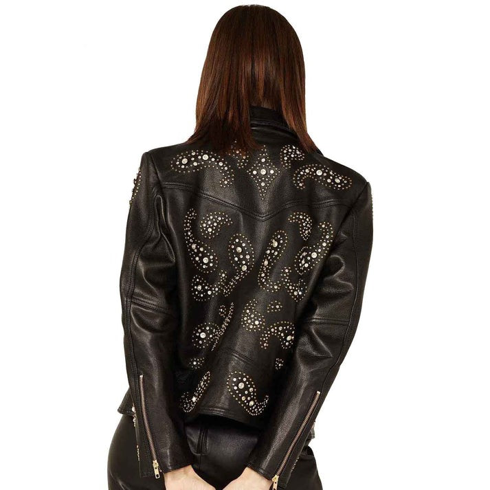 Arcane Fox - Women's Punk Studded Leather Jacket In Black