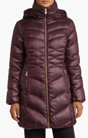 Arcane Fox - Women's Removable Hood Puffer Coat In Burgundy