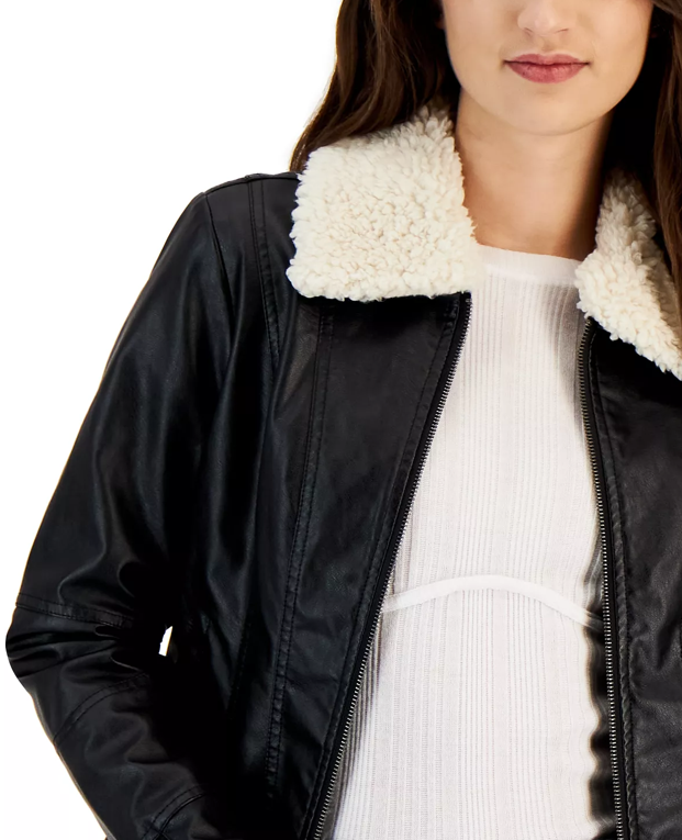 Arcane Fox - Women's Shearling Aviator Fur Leather Jacket In Black