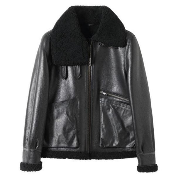 Arcane Fox - Women's Shearling B3 Motorcycle Leather Jacket In Black