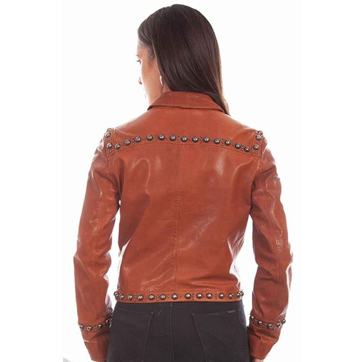 Arcane Fox - Women's Studded Leather Jacket In Dark Brown