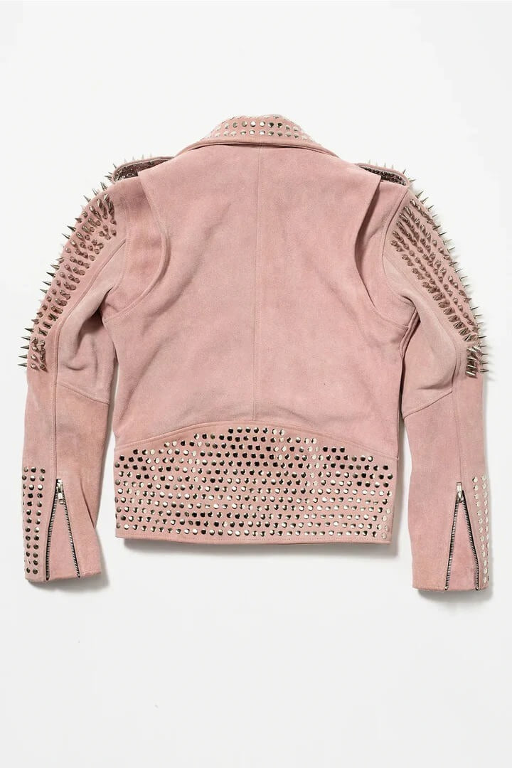 Arcane Fox - Women's Studded Suede Leather Jacket In Pink