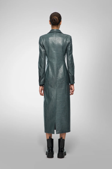 Women's Trench Leather Coat In Gray
