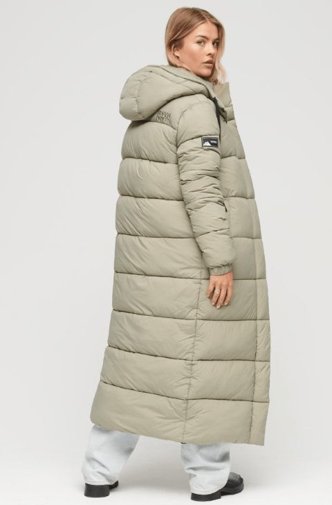 Arcane Fox - Women's Trench Puffer Coat In Off White With Removable Hood