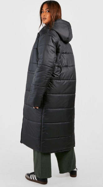 Arcane Fox - Women's Trench Puffer Oversized Coat In Black With Hood