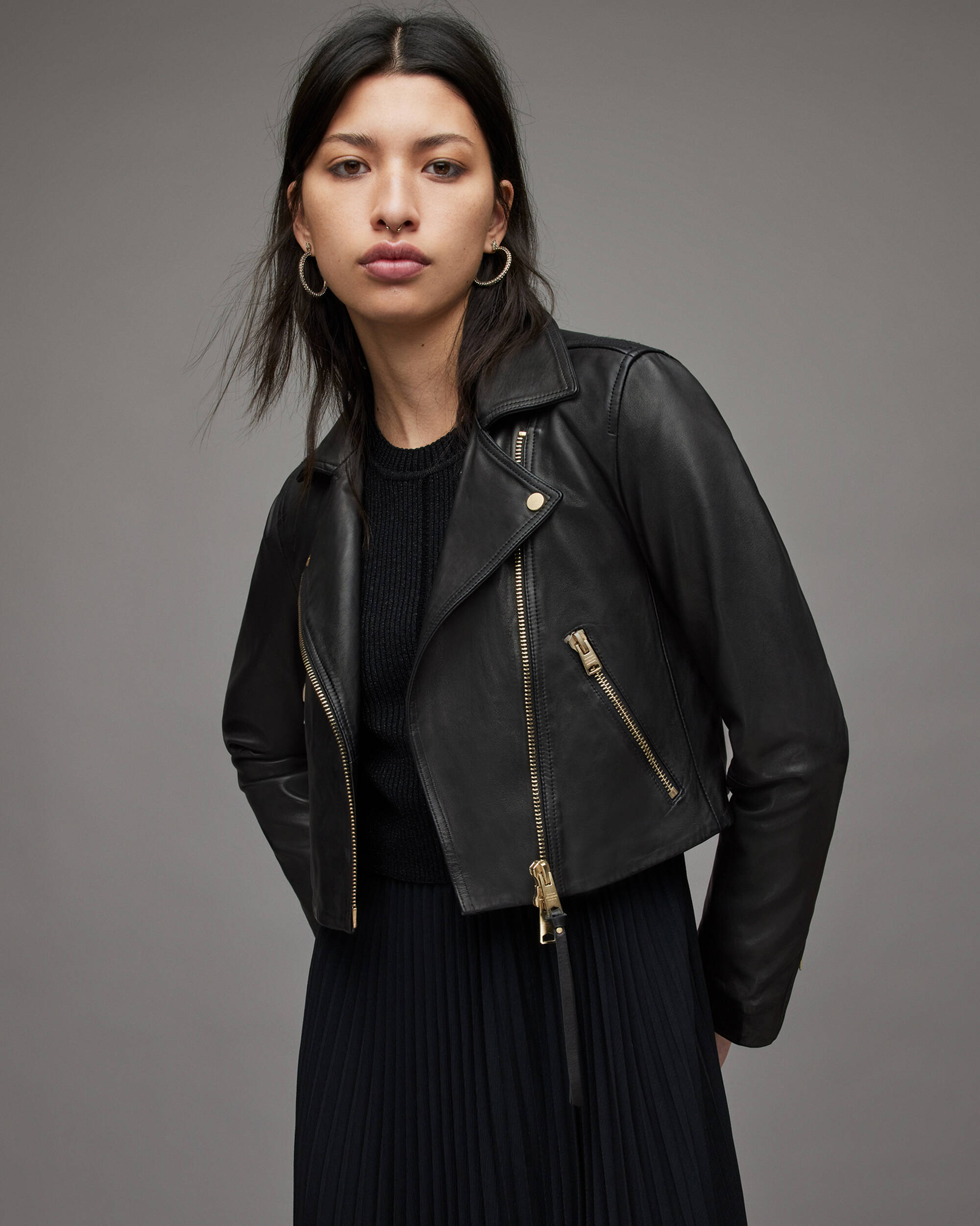Plus Size Leather Belted Crop Jacket | Karen Millen