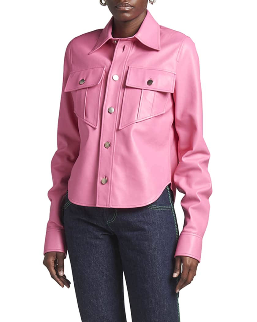 Pink leather shirt hotsell