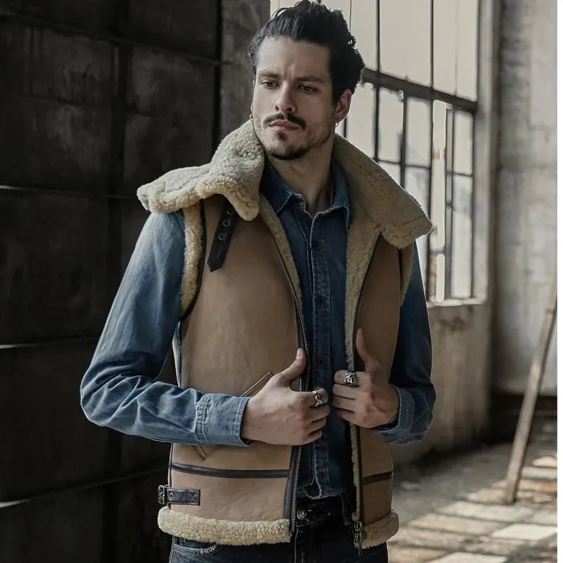 Shearling vest shop with hood