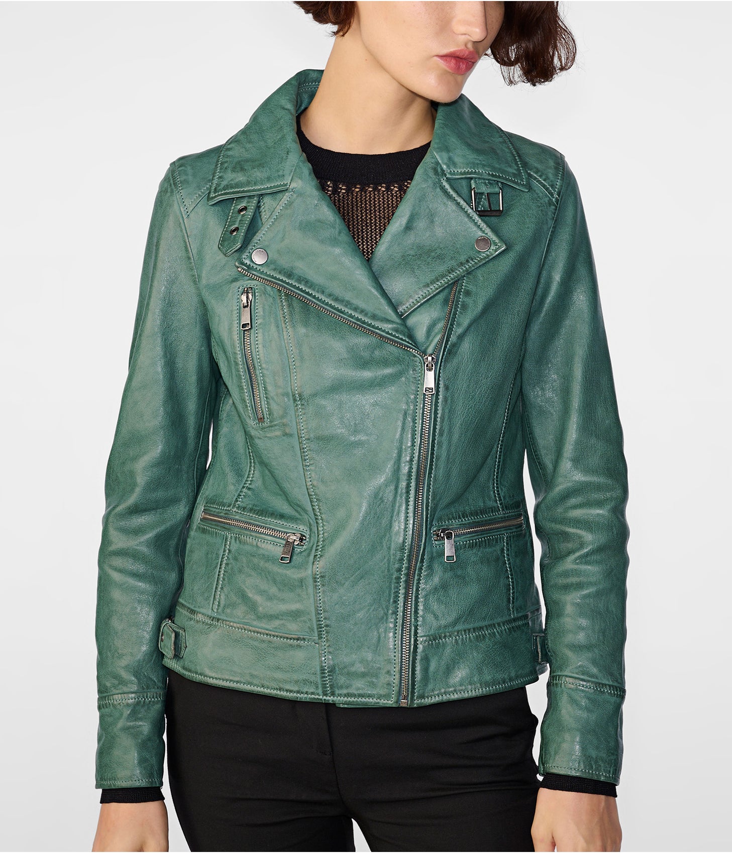 Sea green 2025 leather jacket