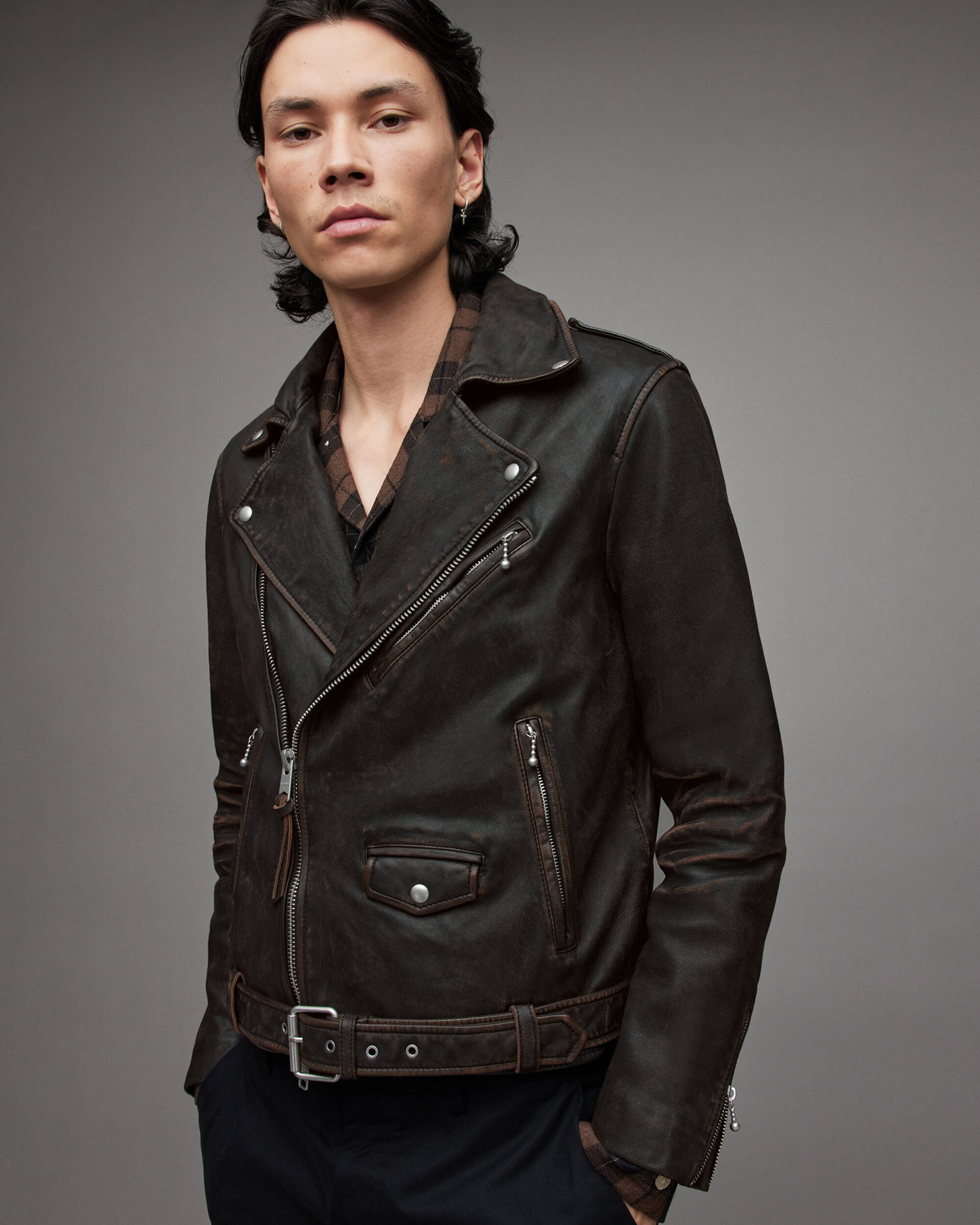 Mens black distressed leather on sale jacket